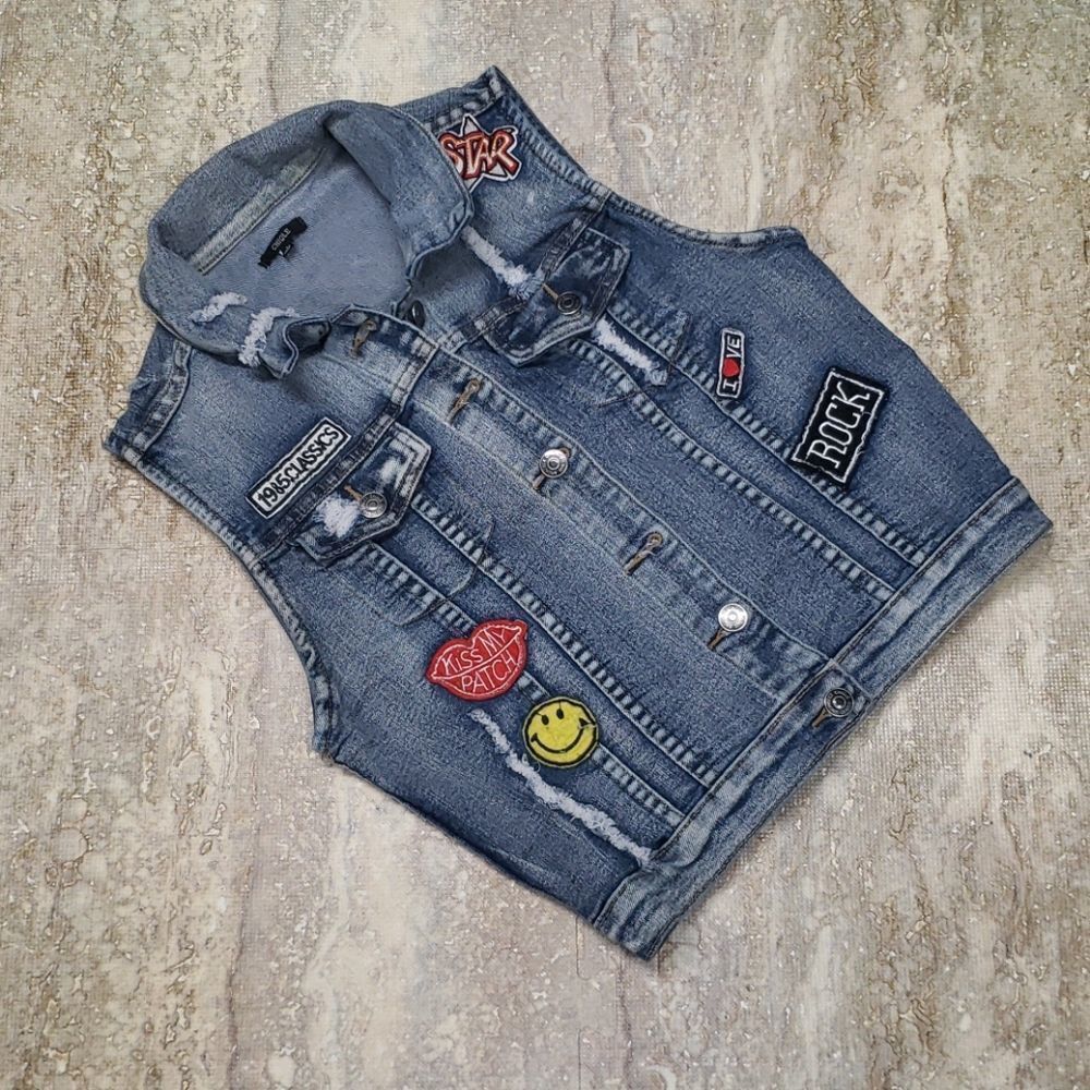 CHIQLE YOUTH DENIM PATCH VEST SIZE L